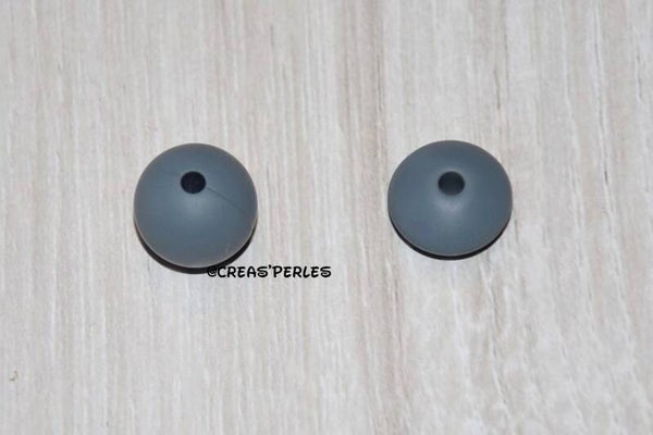 Perles silicone 12mm gris foncé