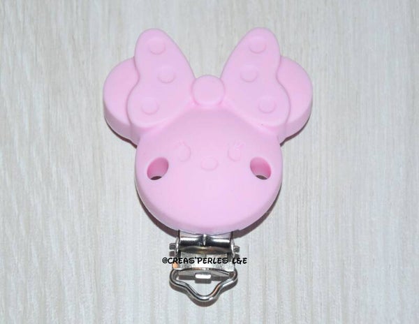 Clip silicone souris noeud rose clair