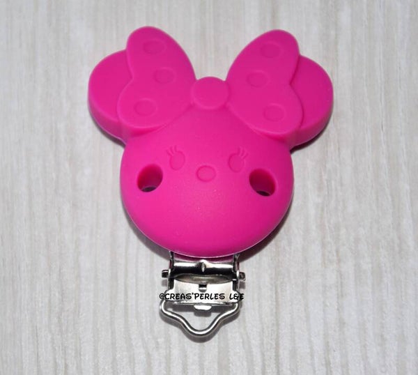 Clip silicone souris noeud rose fuchsia