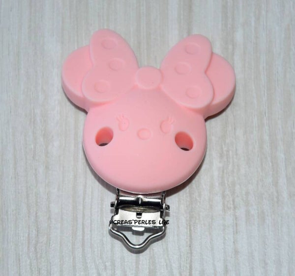 Clip silicone souris noeud rose candy