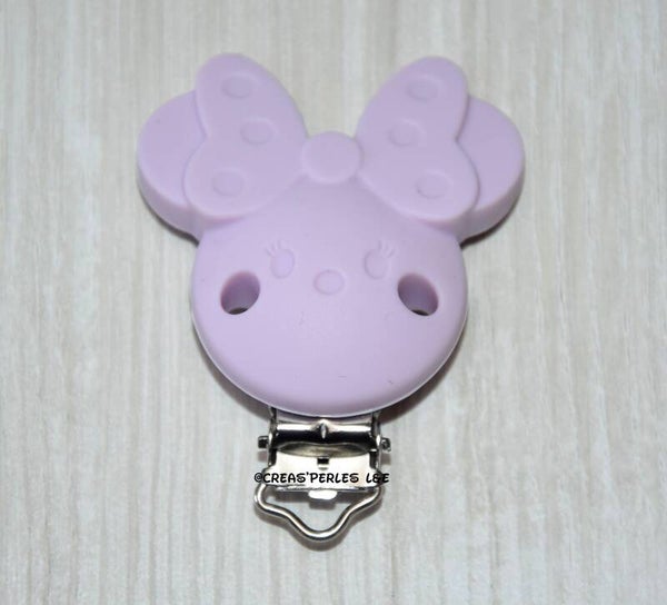 Clip silicone souris noeud lilas