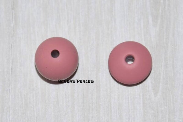 Perles silicone 12mm vieux rose