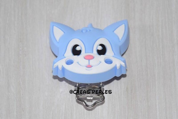 Clip silicone chat bleu clair