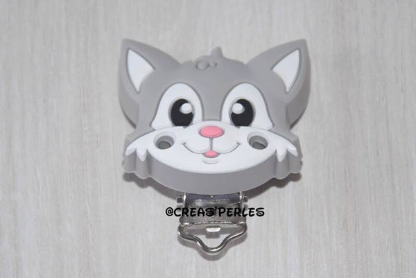 Clip silicone chat gris clair