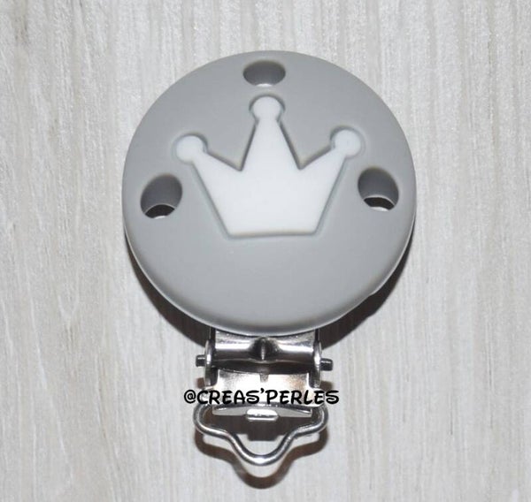 Clip silicone couronne gris clair