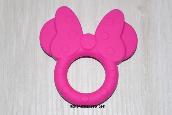 Anneau de dentition souris noeud rose fuchsia