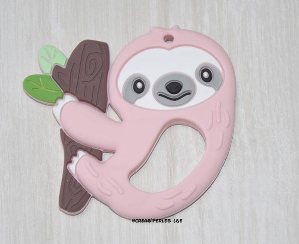 Anneau de dentition paresseux bleu rose pale