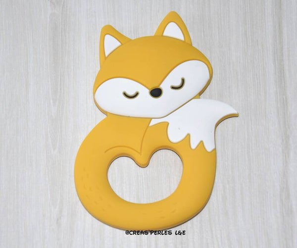 Anneau de dentition renard entier jaune moutarde