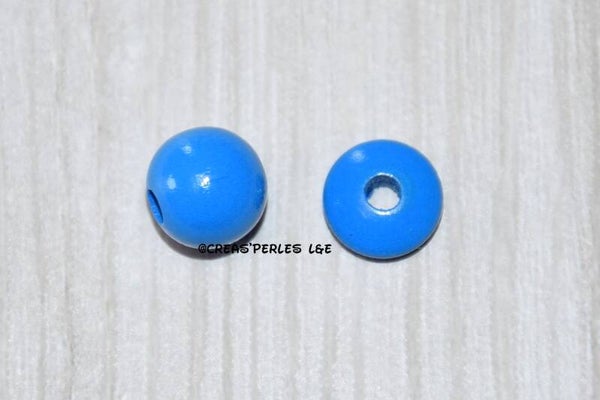 Perles en bois 10mm bleu moyen