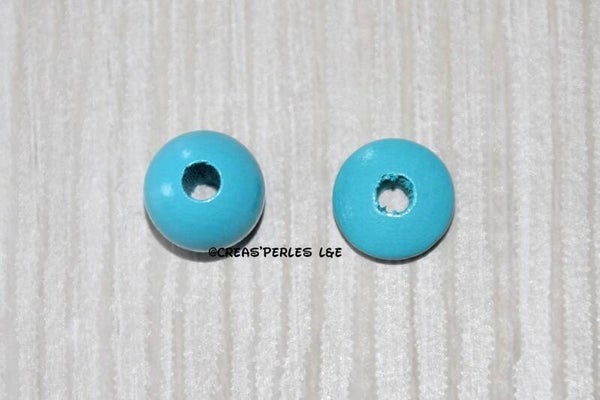 Perles en bois 10mm bleu turquoise
