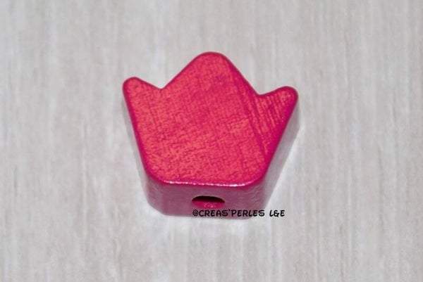 Perle petite couronne bois rose fuchsia