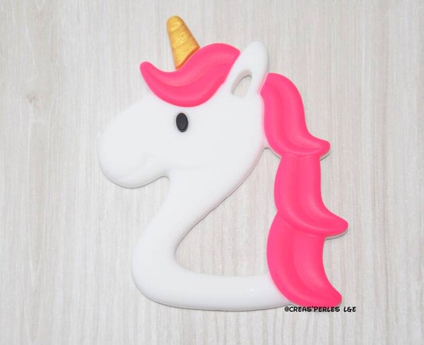 Anneau de dentition licorne blanc/fuchsia/doré