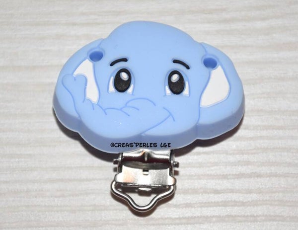 Clip silicone éléphant bleu clair
