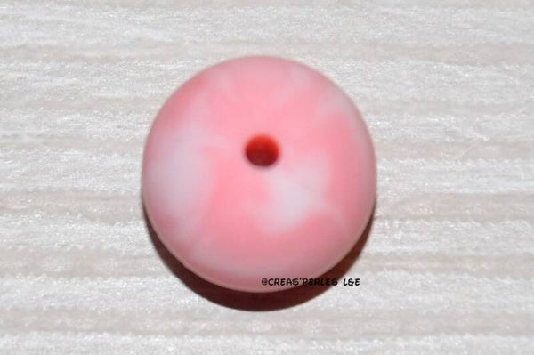 1 perle silicone 15mm rose marbré