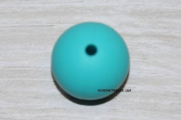 1 perle silicone 15mm bleu turquoise