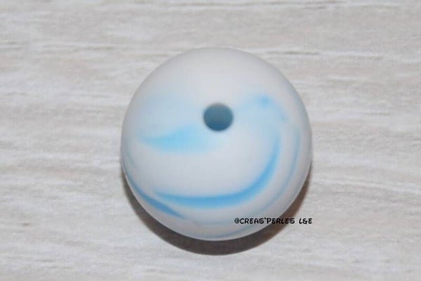 1 perle silicone 15mm marbré bleu