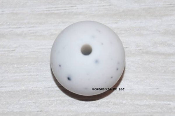 1 perle silicone 15mm blanc point noir