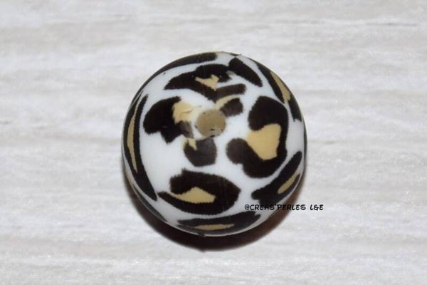 1 perle silicone 15mm léopard blanc