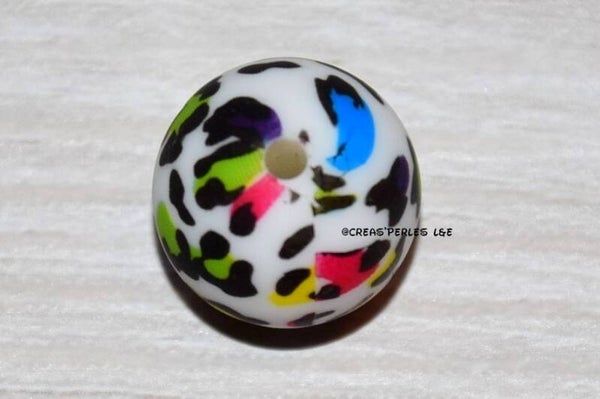 1 perle silicone 15mm léopard multicolore