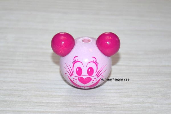 Perle souris 3D bois rose clair/fuchsia