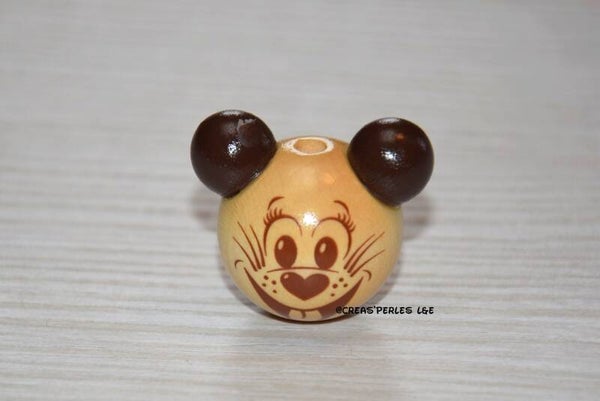 Perle souris 3D bois nature brillant