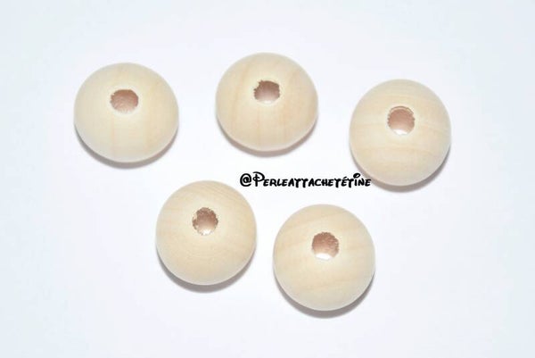 10 perles bois naturel 16mm