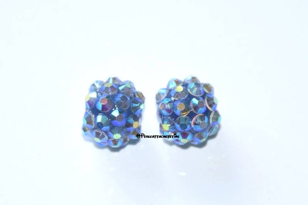 10 perles strass bleu gris 12mm