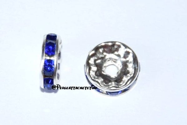 10 perles lentille strass bleu foncé 10mm