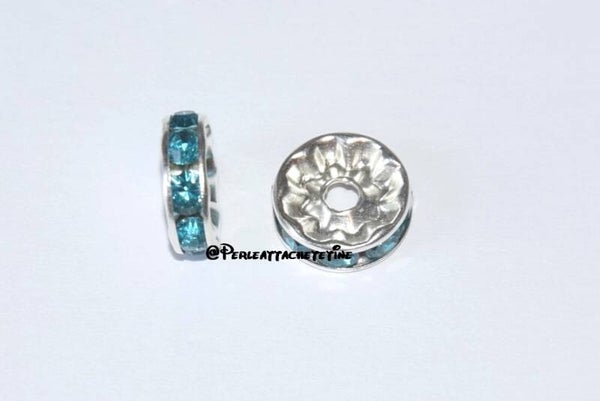 10 perles lentille strass bleu clair 10mm