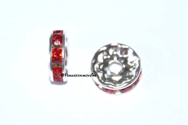 10 perles lentille strass rouge 10mm