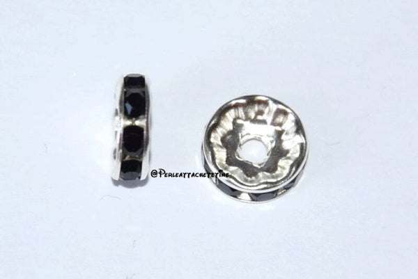 10 perles lentille strass noir 10mm