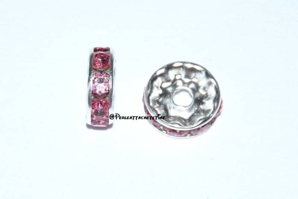 10 perles lentille strass rose 10mm