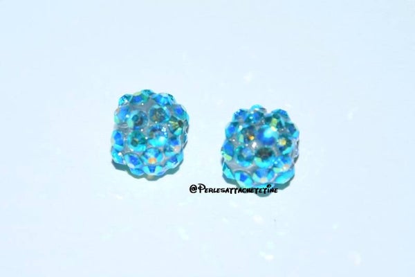 10 perles strass turquoise 12mm