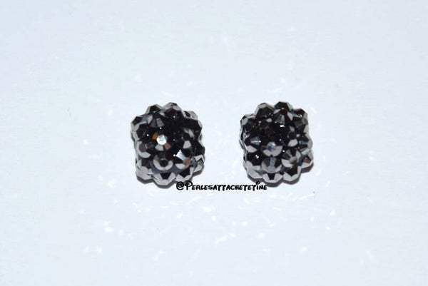 10 perles strass noir 12mm