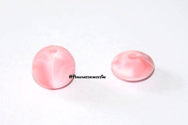 Perles silicone 12mm rose marbré