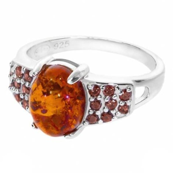 Bague en ambre véritable argent 925/1000 rhodié 3821 T51