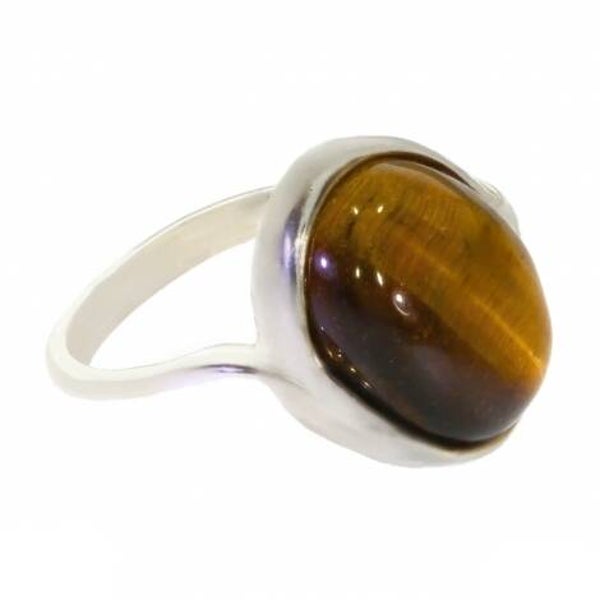 Bague en oeil de tigre argent massif 925/1000 rhodié 4604 T52