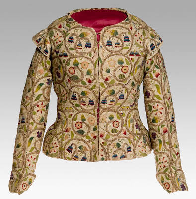 Woman's linen jacket, embroidered with coloured silk thread. Early 17th Century, Burrell Collection
