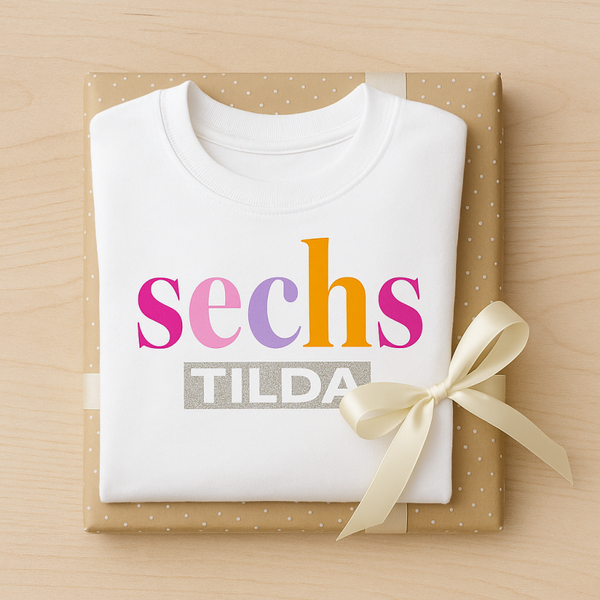 Personalisiertes Geburtstagsshirt | Name | Kinder Sweatshirt zum Geburtstag | Geschenk | bunter Druck & Glitzer Name | handmade