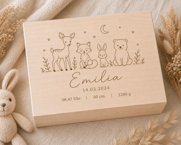 Personalisierte Erinnerungskiste aus Holz mit Gravur