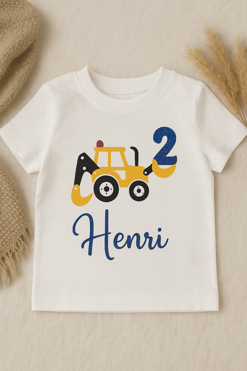 Personalisiertes Bagger Geburtstagsshirt | Kinder T-Shirt mit Bagger, Name & Zahl | Geschenk zum  Geburtstag | Baustelle Party Outfit Junge