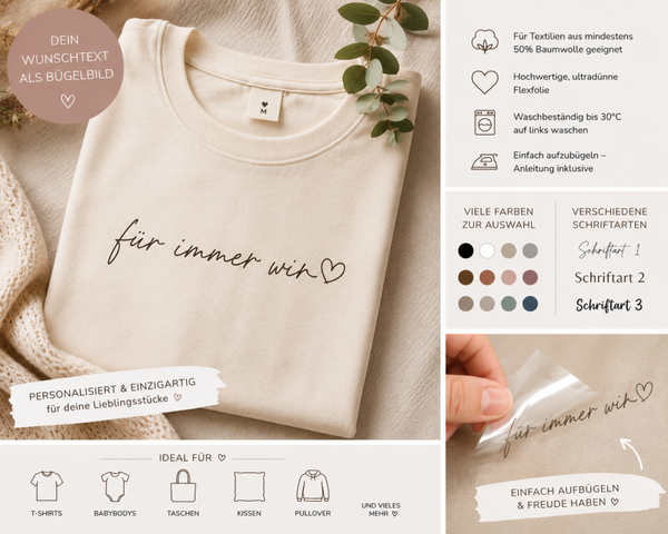 Dein Wunschtext als Bügelbild | Personalisierter Aufdruck für Textilien