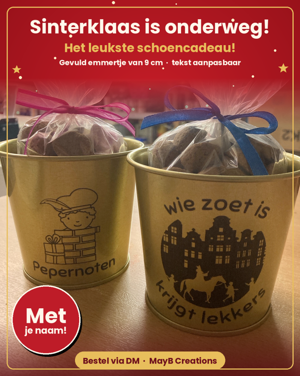 Gepersonaliseerd schoencadeau: emmertje met pepernoten