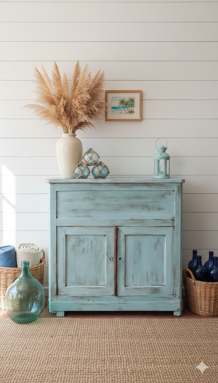 Commode 19ème patine bleu bord de mer