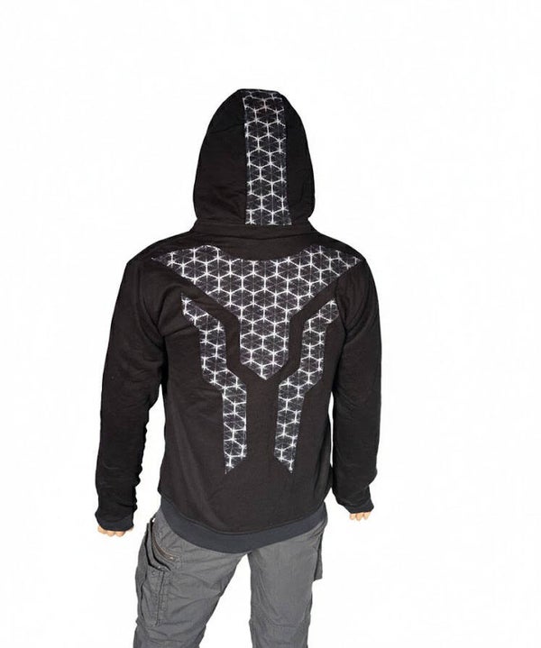 Warm Flower of life Hoodie with fleece lining and detachable hood. Sacred geometry pattern.