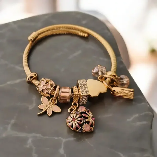 Luxe bedelarmband zacht roze