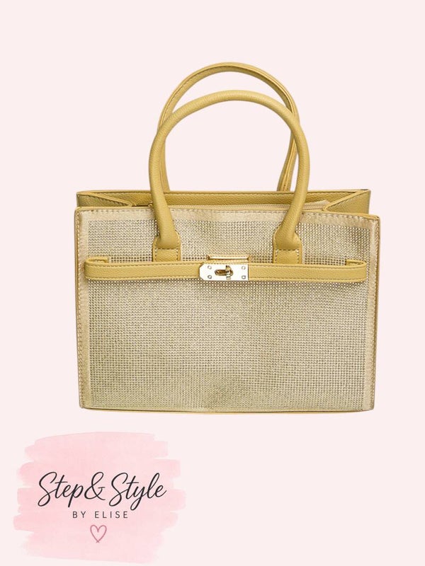 Handtas Goud Strass Stenen