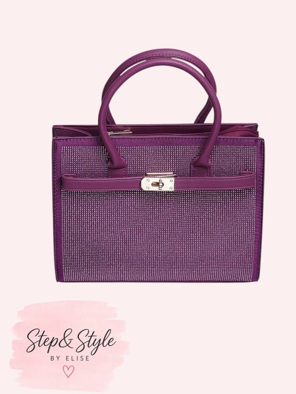Handtas Donker Paars Strass Stenen