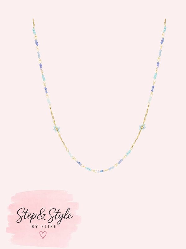 Stralende bloemen ketting blauw
