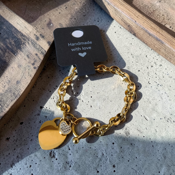 Schakel armband goud met steentjes